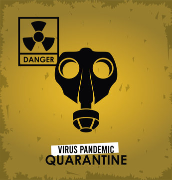 warning danger virus banner with mask and atomic symbol