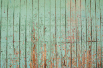 Fototapeta na wymiar Green paint peeling on wood wall
