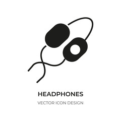 Headphone glyph icon. Modern graphic design button digital listening to music. Logo accessory headset. Simple silhouette earphones closeup for app, web site, ui. Isolated on white vector illustration