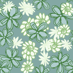 Seamless pattern with beautiful flowers in vintage style. Hand drawn floral endless wallpaper.