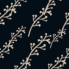 Simple branches seamless pattern on black background. Vintage rustic with twig pattern.