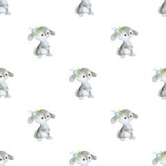 Seamless pattern with cute animals on a white background. Hand painted watercolor illustration.