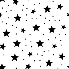 Stars and dots seamless pattern. Sky background texture with circle and star icons.