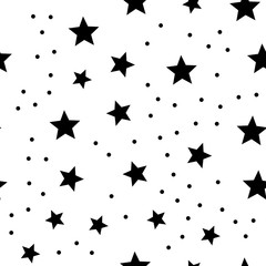 Stars and dots seamless pattern. Sky background texture with circle and star icons.