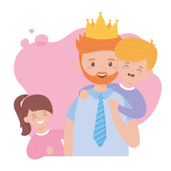 Father with crown son and daughter on fathers day vector design