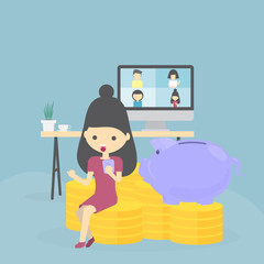 Businesswoman use mobile phone with diverse colleagues And working at homework through computer And the internet