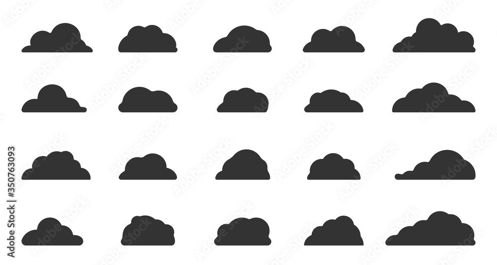 Aufkleber black abstract clouds set. weather icon different shape cloud. empty speech bubbles, glyph sign ball