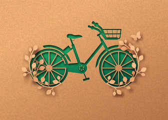 Green paper cut eco plant leaf bike concept © Cienpies Design