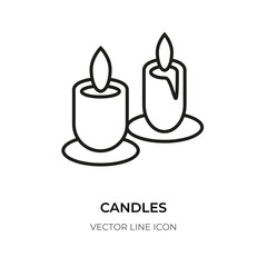 Candleblack line icon. Logo blank frame. Simple outline closeup two candles, wax fire, sign. Trendy relax, study, candlelight. Symbol christmas holiday, birthday, memorial Isolated vector illustration
