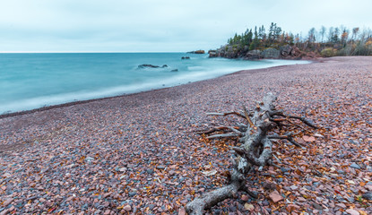 Waves Wash In From Lake Superior Against Rocky Shoreline at Black Beach Park, Tettegouche State Park, Minnesota, USA