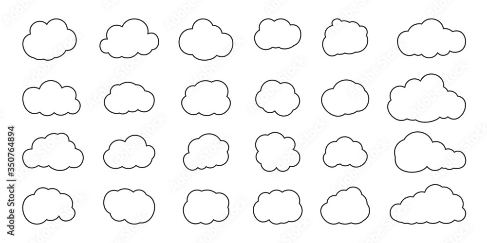 Aufkleber cloud black thin countour set. empty frame design element weather climate icon, atmosphere. bubble t