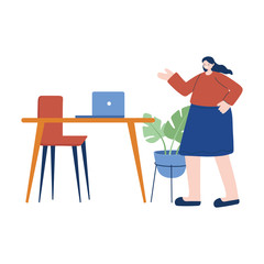 Woman with laptop on desk vector design