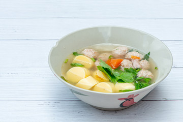 Delicious Thai Style Clear Soup with Tofu and Minced Pork