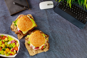 Fast food ordering. Work from home concept.