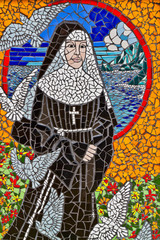 Mosaic of Mother Marianne Cope aka "The Leprosy Nun" at St. Francis  Church, Kaulapapa Town, Kaulapapa National Historical Site, Molakai, Hawaii, USA
