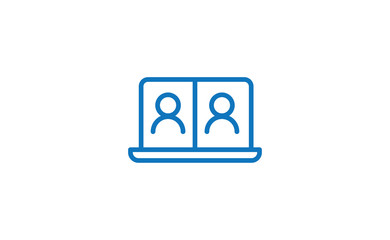 Video conference icon. Teleconference with people on computer screen. Home office in quarantine. Digital talk. Internet teaching media communication.