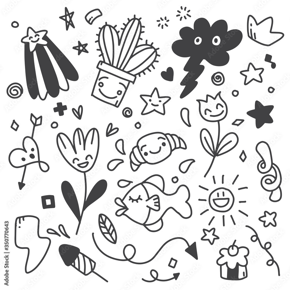 Wall mural sticker icons hand drawn doodle