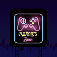 retro video game neon with control