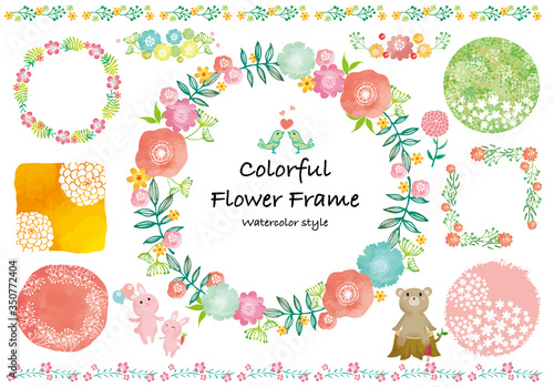 北欧風 木 手書き 線画 葉 葉っぱ 緑 イラスト フレーム 花 水彩 ナチュラル かわいい ガーリー Background Wall Mural Backgrou Okaka08