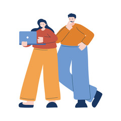 Woman and man with laptop vector design