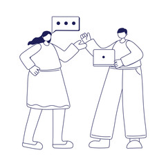 Woman and man with laptop and bubble vector design