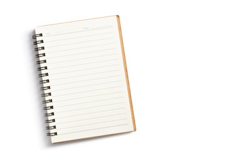Paper notebook on white background.