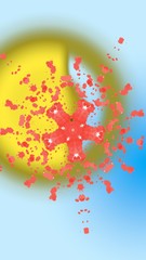 Different red shapes on the yellow-blue background - Lilleaker 