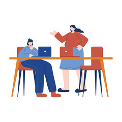 Women with laptop on desk vector design