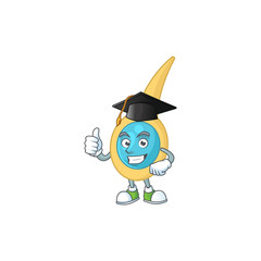 Happy face Mascot design concept of clostridium tetani wearing a Graduation hat