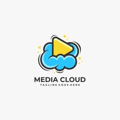 Vector Logo Illustration Media Cloud Cute Cartoon Style.