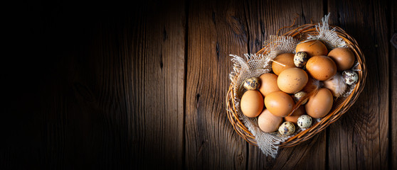 Fresh eggs straight from the farm in a basket