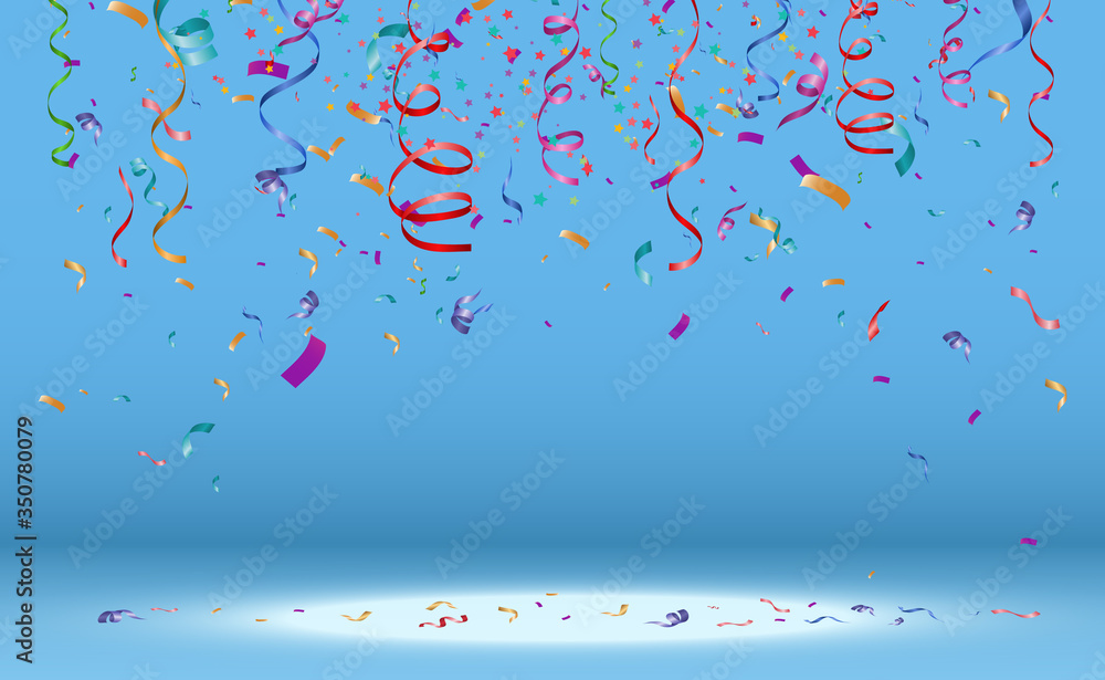Poster Lots of colorful tiny confetti and ribbons on transparent background. Festive event and party. Multicolor background.Colorful bright confetti isolated on transparent background