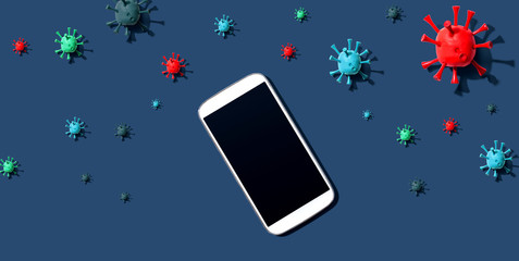 Smartphone with epidemic influenza concept - overhead view