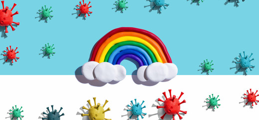 Coronavirus theme with rainbow as expression of positivity