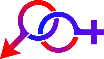 Vector romantic icon of man and woman sign. Signs of male and female beginnings of red and blue colors. 