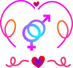 Vector romantic icon of man and woman sign. Signs of male and female beginnings of red and blue colors. 