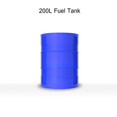 3D Render of Isolated 200 litter oil or fuel blue tank on White background with clipping path