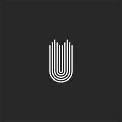 Letter U logo monogram, smooth parallel thin lines, sleek linear shape, minimal style typography design element - obrazy, fototapety, plakaty