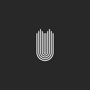 Letter U logo monogram, smooth parallel thin lines, sleek linear shape, minimal style typography design element