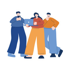 Woman and men with laptop and smartphone vector design