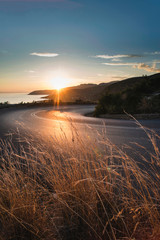 Mediterranean road on sunset