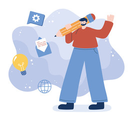 Man avatar with pencil vector design