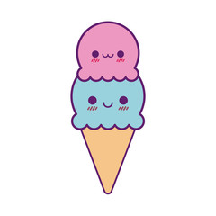 Kawaii ice cream cone cartoon line and fill style icon vector design