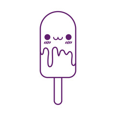 Kawaii ice cream with stick cartoon line style icon vector design
