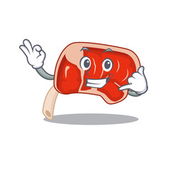 Caricature design of prime rib showing call me funny gesture