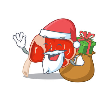 Cartoon Design Of Prime Rib Santa Having Christmas Gift