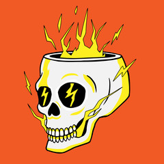 Hollow skull full of lighting out of the hole handrawn vector illustration