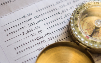 bank account. Close up financial report statement monthly book bank account passbook saving money