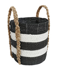 woven laundry basket isolated on white background . Details of modern boho bohemian scandinavian...