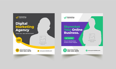Post Template Digital Business Marketing Social Media Banner and square flyer poster. Editable Promotion corporate Web Banner Stories Ads